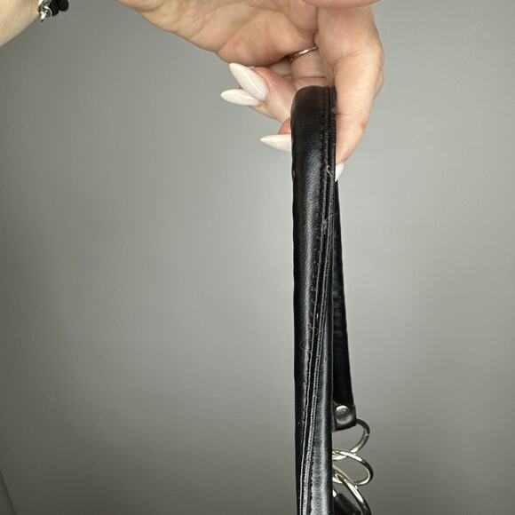 Vintage B. Makowsky Black Leather Shoulder Bag Hobo Tote Medium Leopard EUC 90s - Picture 4 of 15